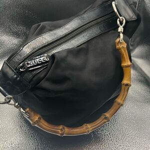 Gucci Nylon Shoulder Bag With Bamboo Strap Black Iconic Summer Tropical Luxury